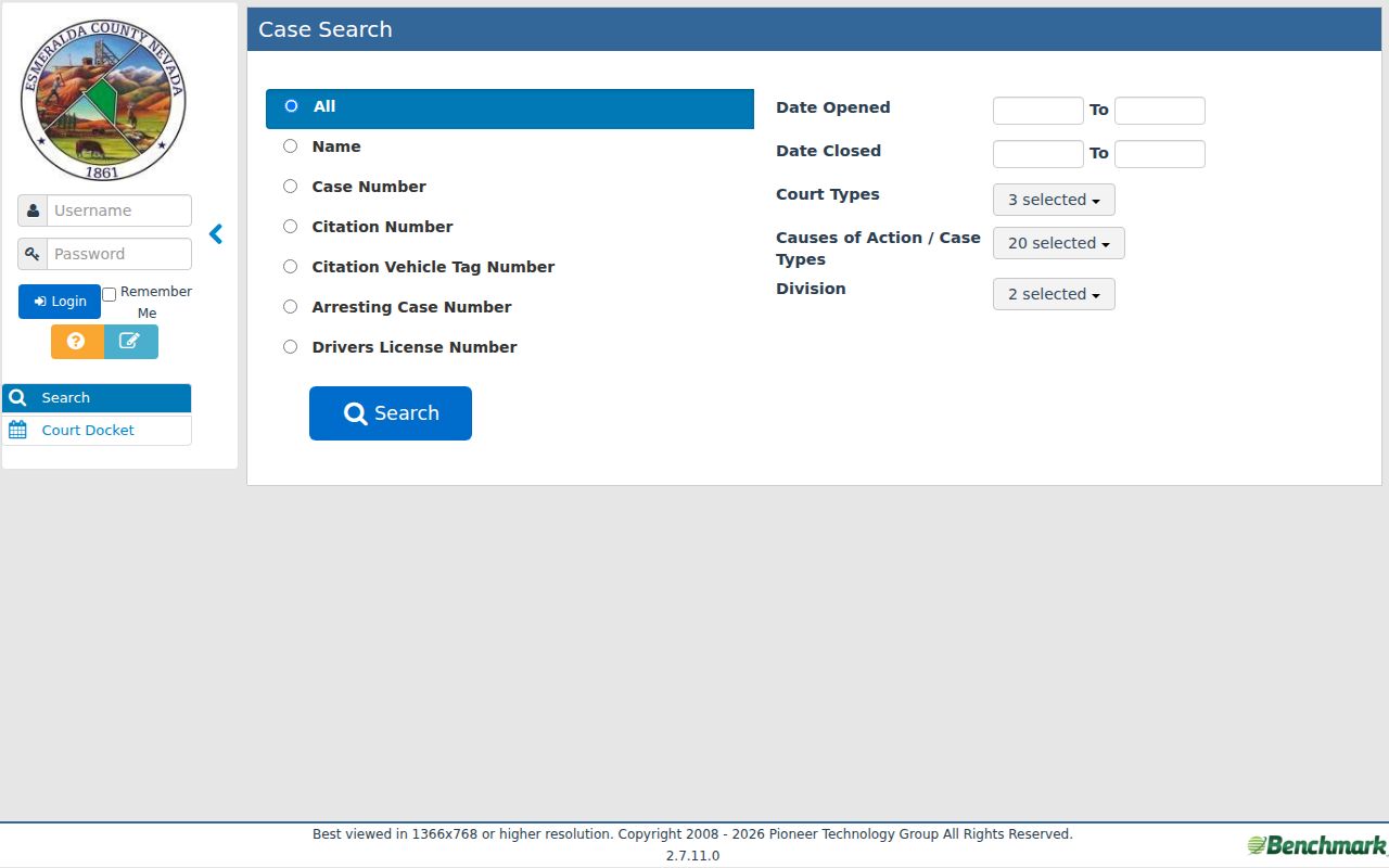 Esmeralda County warrant search blank Justice Court case form