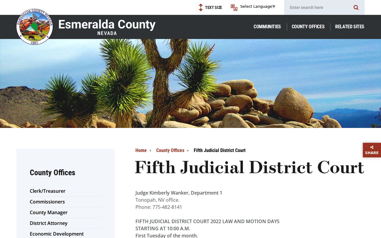 Esmeralda County bench warrants Justice Court judge source