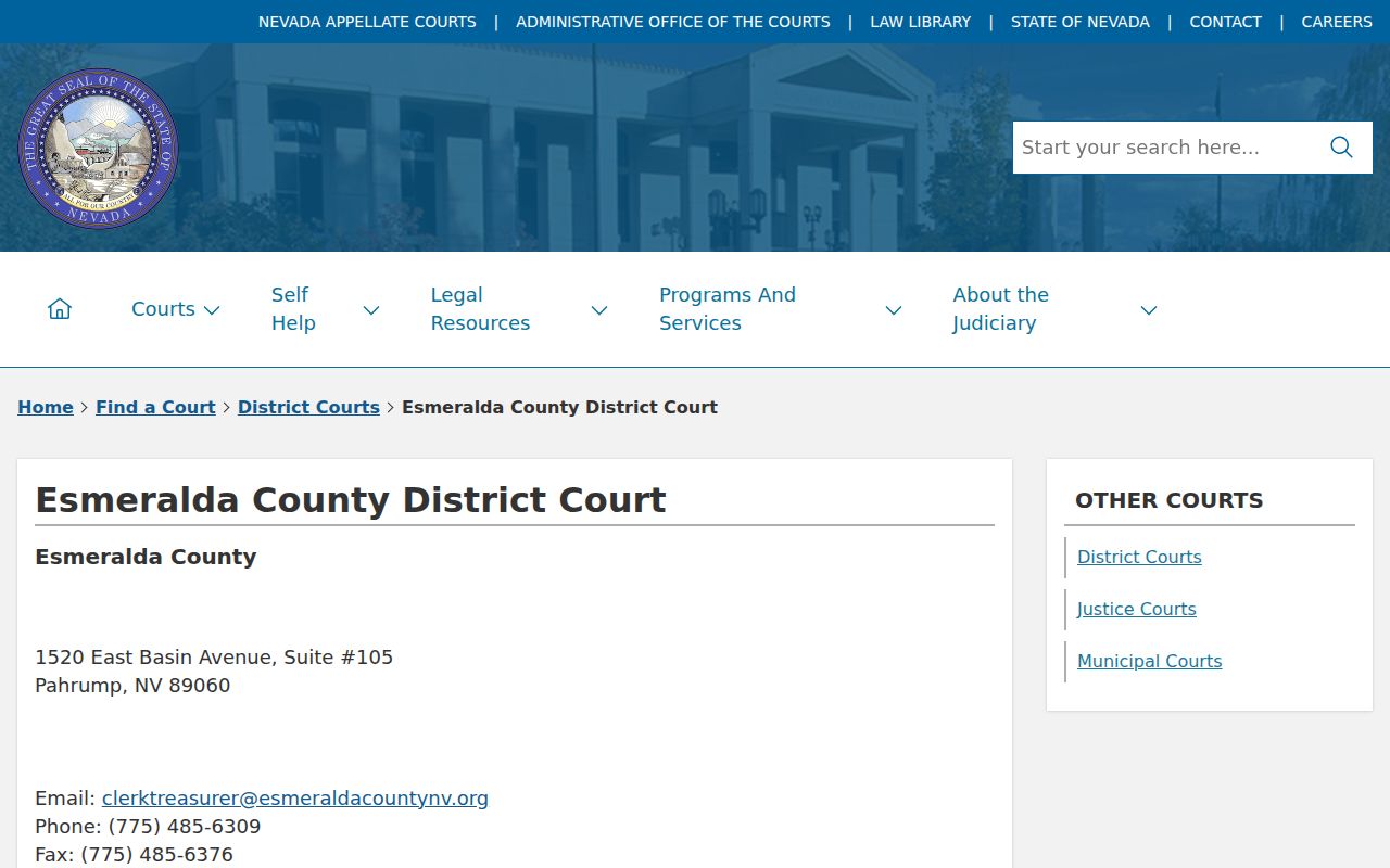 Esmeralda County bench warrant Nevada Judiciary court directory