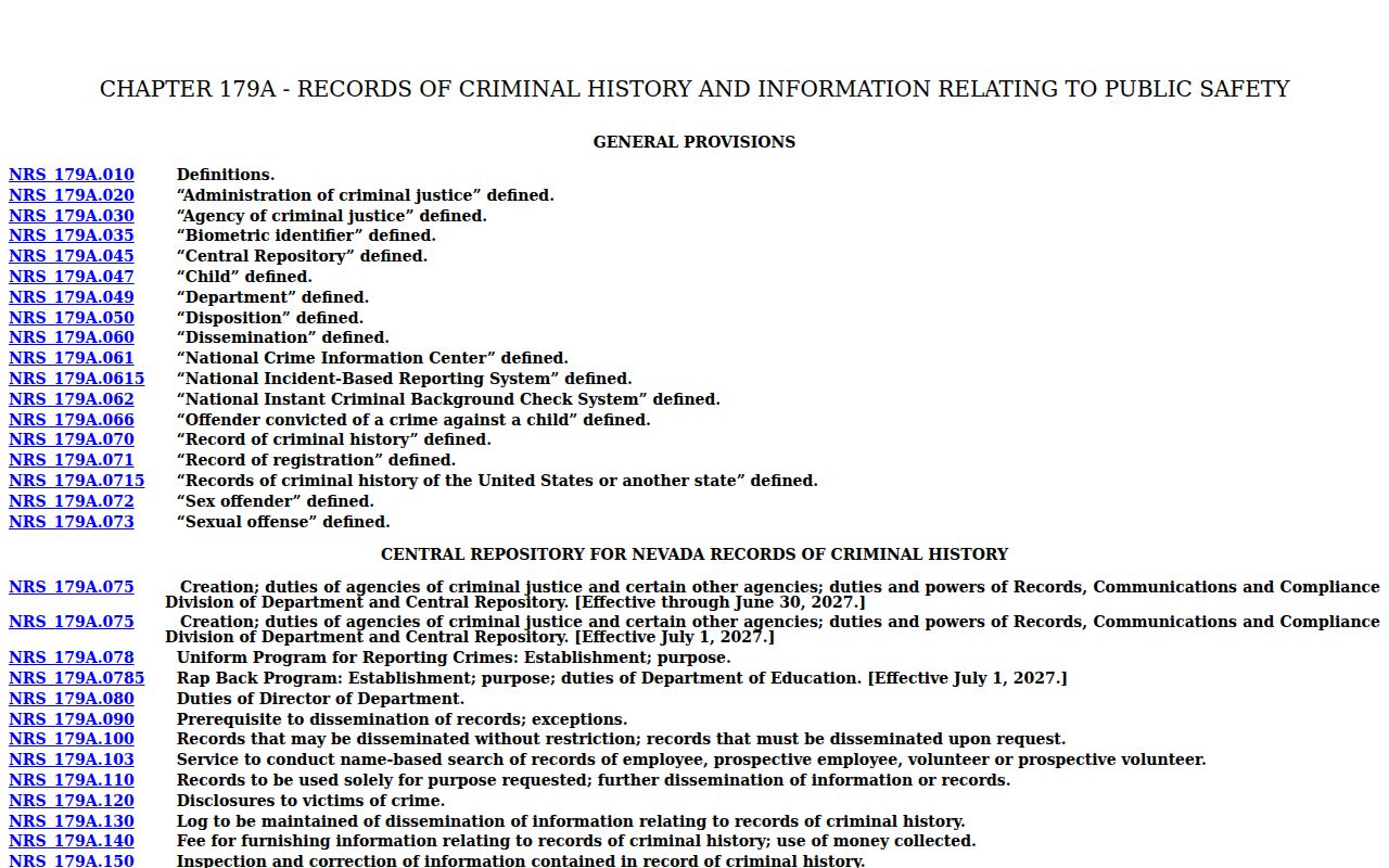 Esmeralda County arrest warrant criminal history access limits