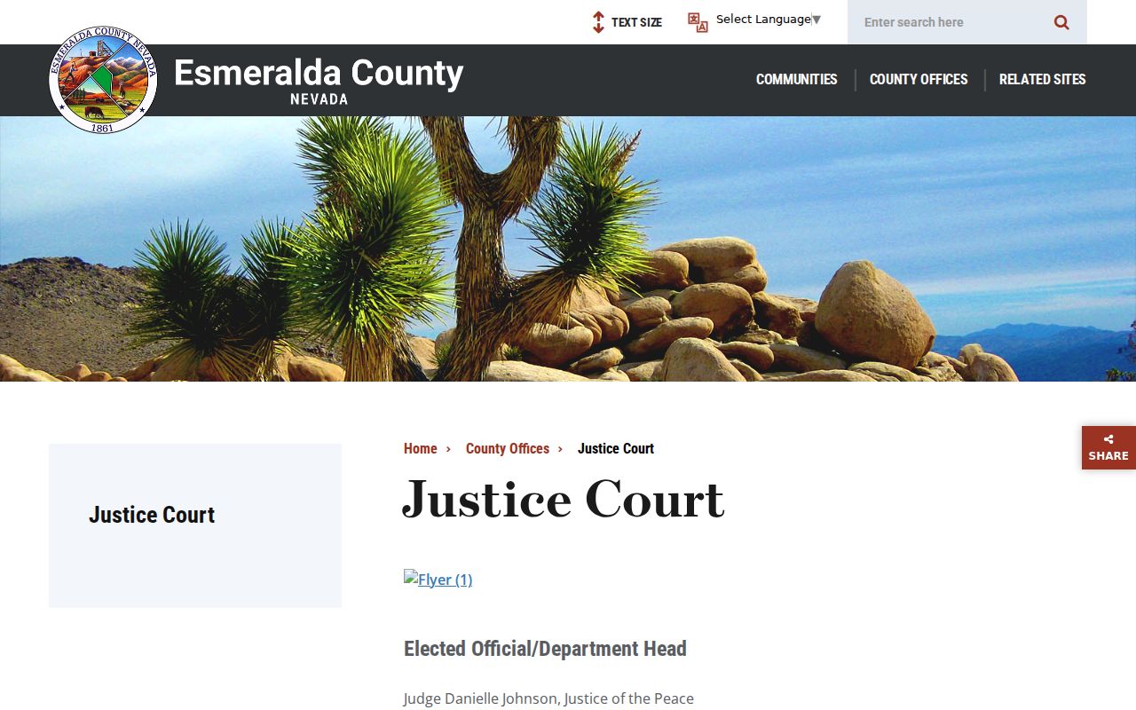 Esmeralda County warrant records local Justice Court source