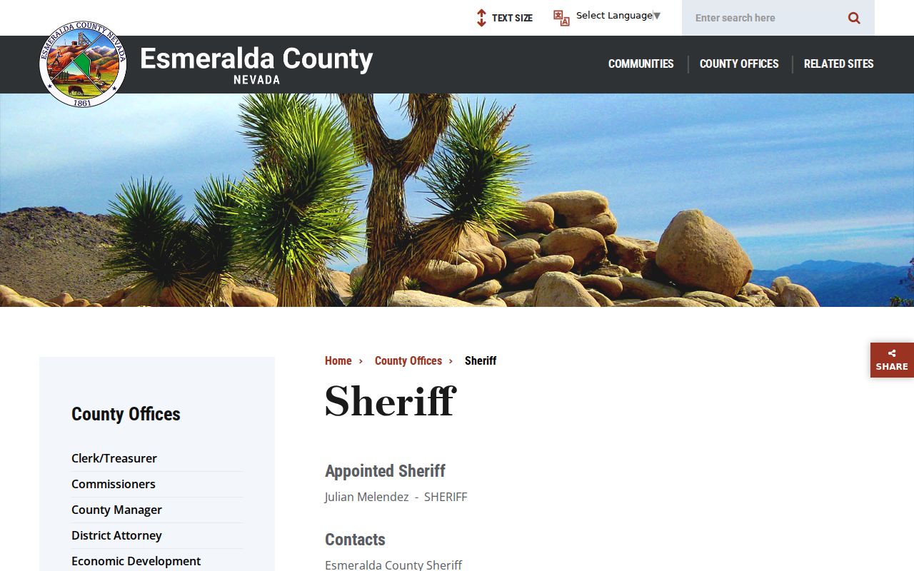 Esmeralda County warrant records Sheriff agency source